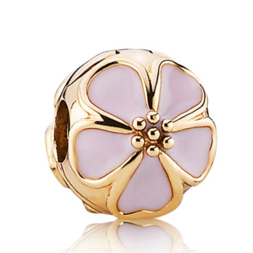 Pandora 14K Gold Retired Cherry Blossom Pink Enamel Clip Charm Spring 2013